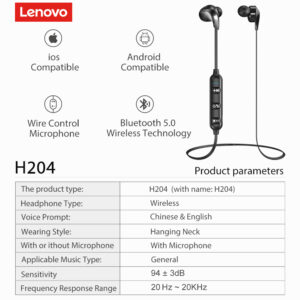 Lenovo H204 Magnetic Sport Bluetooth Earphone with Microphone